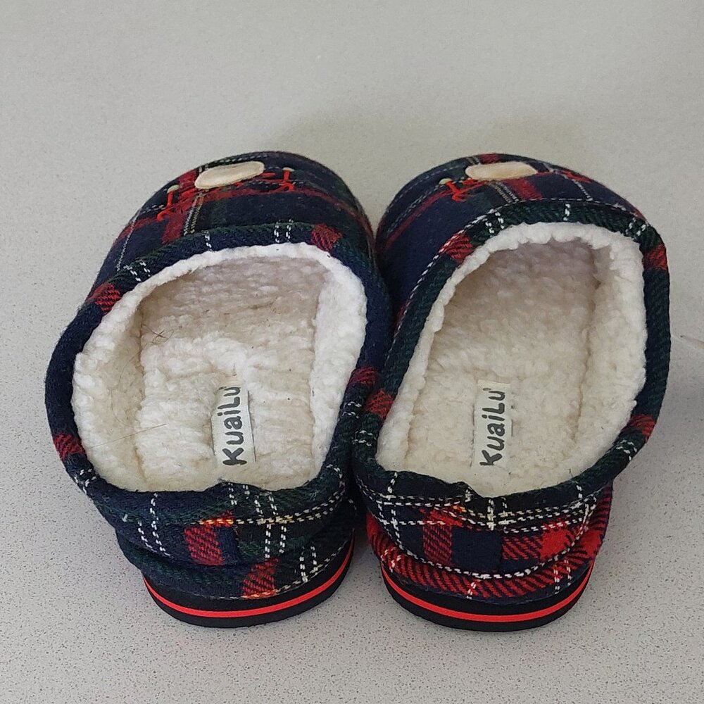 KuaiLu Plaid Holiday Reindeer Slippers Size 7 - Picture 5 of 9